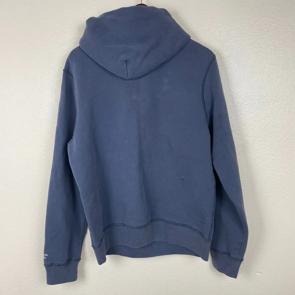 Y2K 90s Hollister Mens Hoodie Sz L Hooded Sweatshirt Logo Navy Blue Pullover